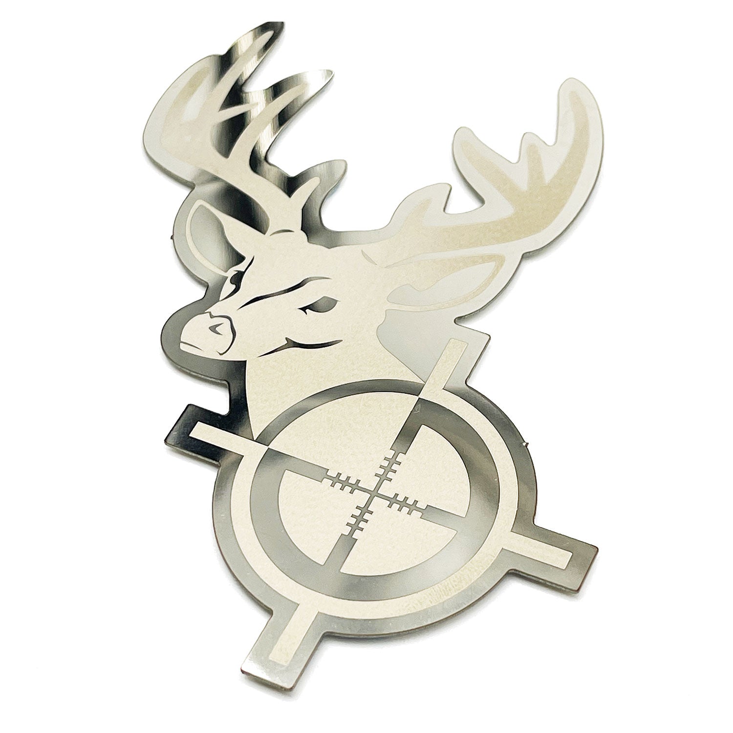 Deer Head Emblem Badge Decal Sticker 3D Polished Stainless Steel Dual Layer