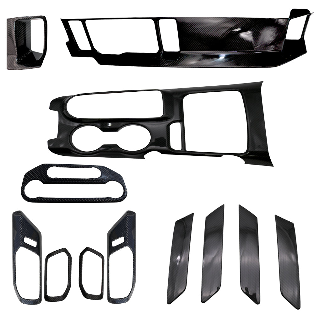 COBRA-TEK For Ford 21- 25 Bronco 6 pcs Real Carbon Fiber Interior Kit Center Console dashboard door tri AC panel