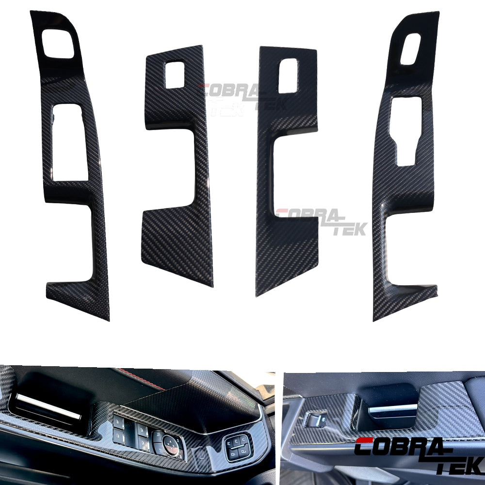 Cobra-Tek Real Dry Carbon Fiber Front & Rear Door Window Switch Cover for 2022–2026 Ford F-150 – Gloss Black Carbon Fiber