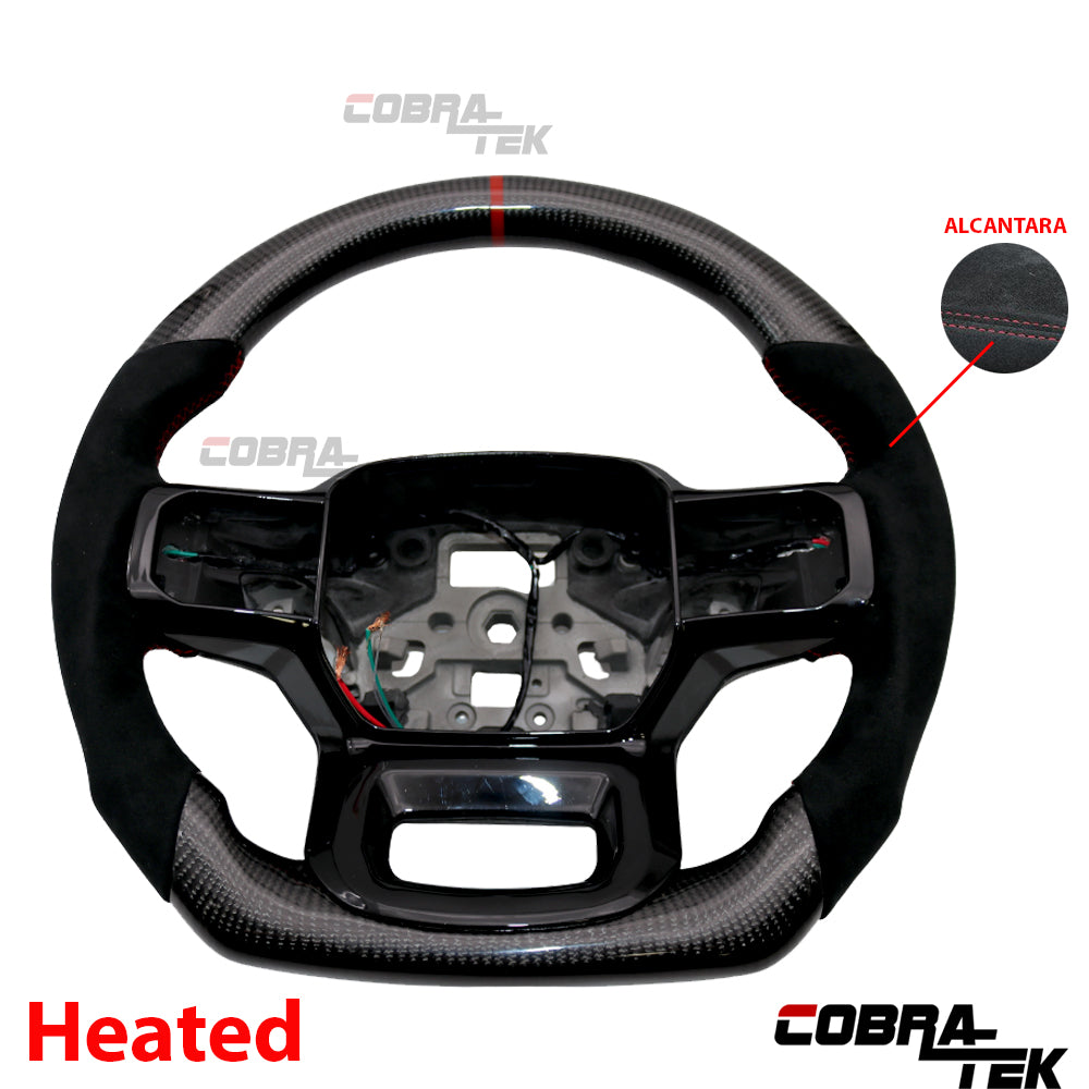 Cobra-Tek Carbon Fiber & Alcantara Steering Wheel for 2022+ Ford F-150 W/ Heat fucntion - Gloss Black Carbon Finish