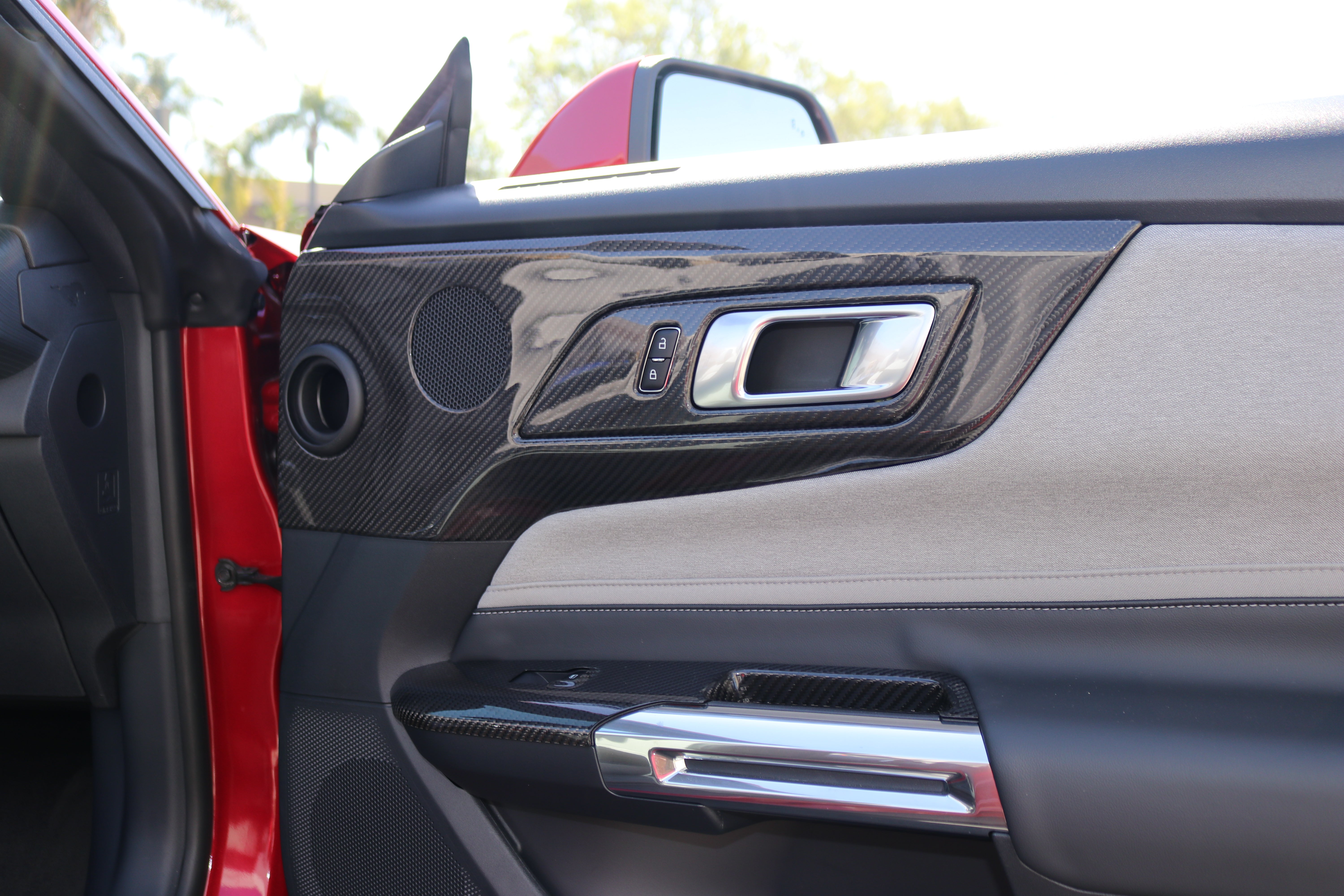 2024 Ford Mustang S650 Real Dry Carbon Fiber Door speaker panel Cover trim + Door Lever cover