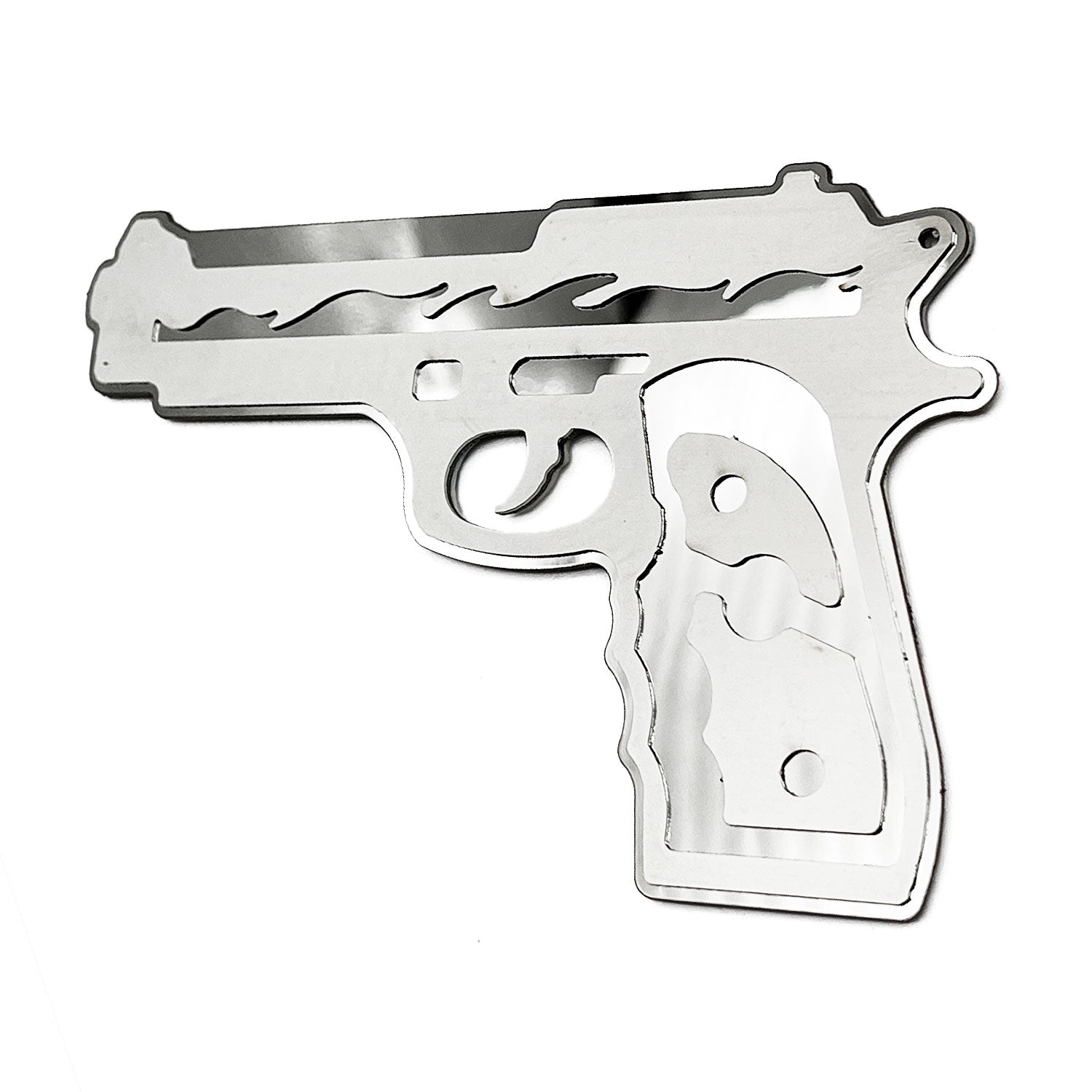 Pistol Handgun Emblem Badge Decal Sticker 3D Polished Stainless Steel Dual Layer