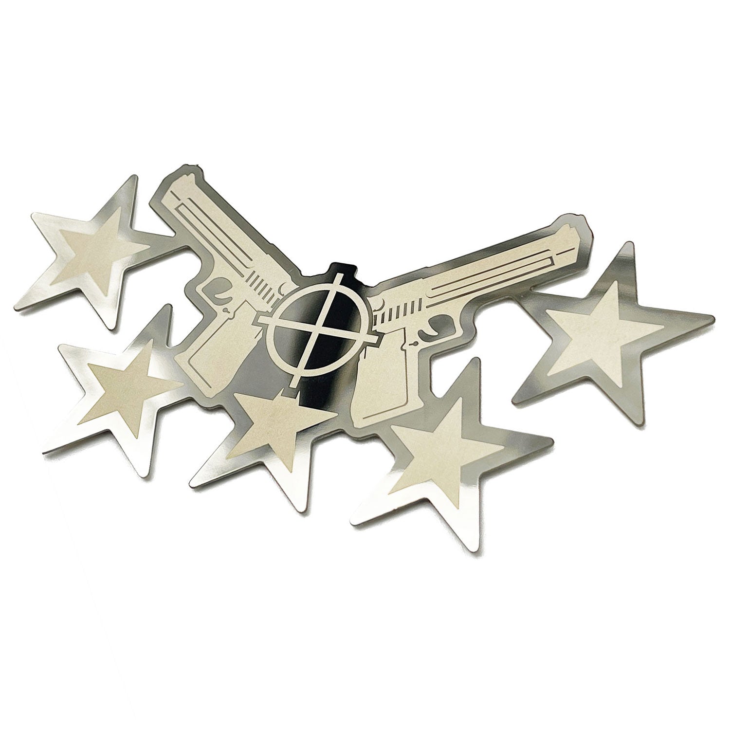 Five Star Dual Pistol Emblem Badge Decal Sticker 3D Stainless Steel Dual Layer