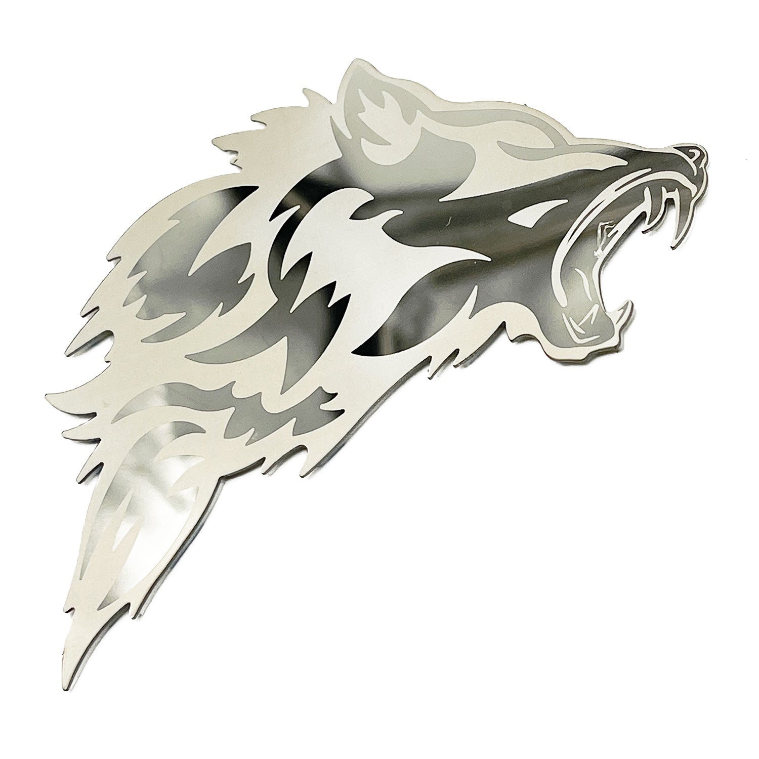 Howling Wolf Emblem Badge Decal Sticker 3D Polished Stainless Steel Dual Layer