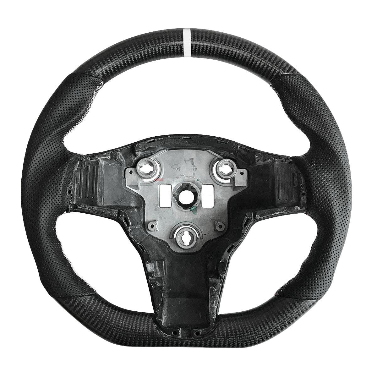 2017-2022 Tesla Model 3 - Real Carbon Fiber Steering Wheel Trim (White Stripe)