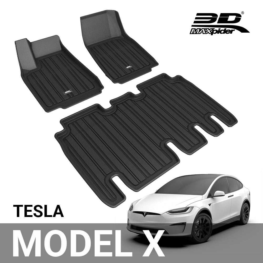 3D MAXpider Custom Fit Floor Liners for Tesla Model X 5-Seat 2016-2021 Elitect Series, Black R1 R2