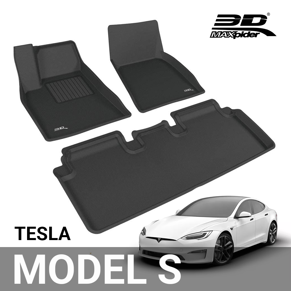 3D MAXpider All-Weather Floor Mats for Tesla Model S 2012 2013 2014 Custom Fit Car Floor Liners, Kagu Series (1st & 2nd Row, Black)